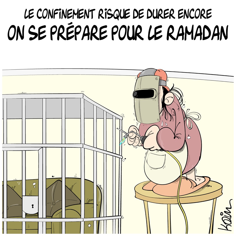 dessin d’actualité humoristique de Karim sur l’épidémie de Covid-19 et la préparation du ramadan pendant le confinement