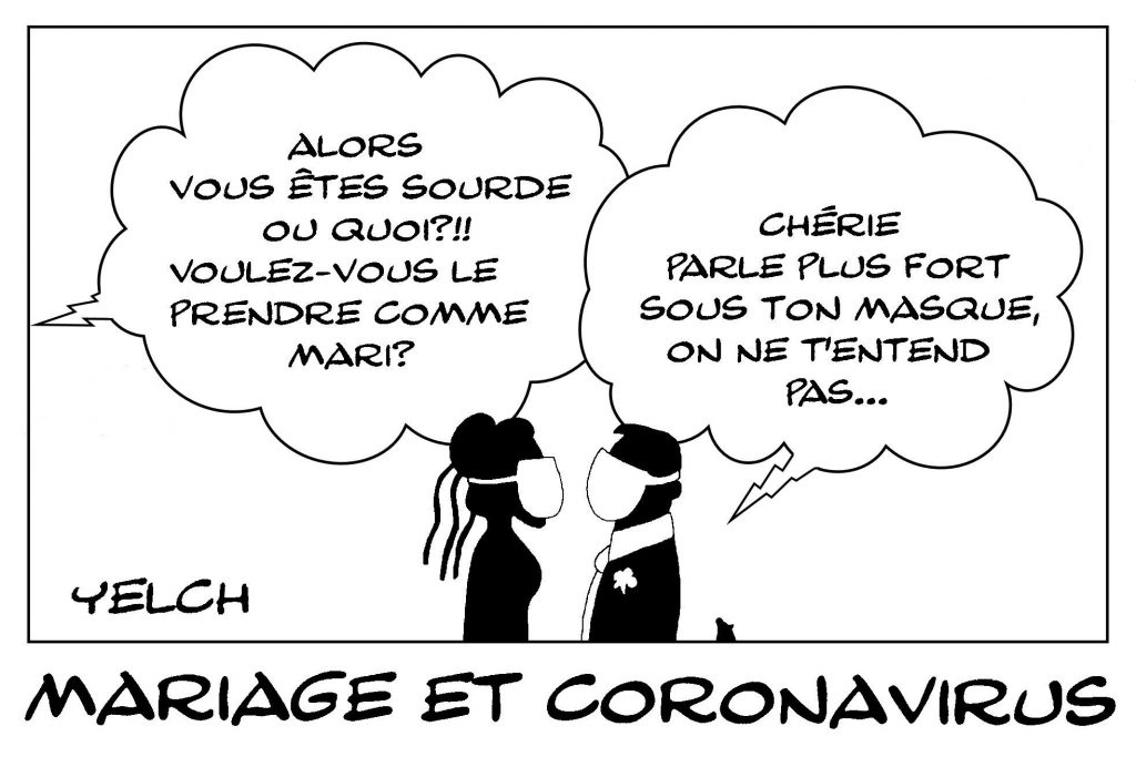 dessin de Yelch sur l’épidémie de Covid-19 et le mariage pendant l’épidémie de coronavirus