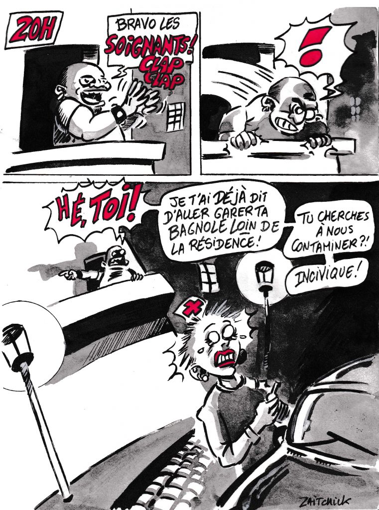 dessin de Zaïtchick sur l’épidémie de coronavirus et la solidarité aux soignants