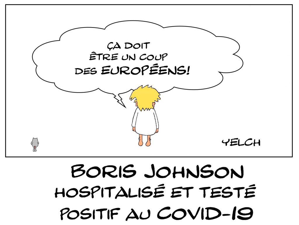 dessin de Yelch sur l’épidémie de Covid-19 et la maladie de Boris Johson