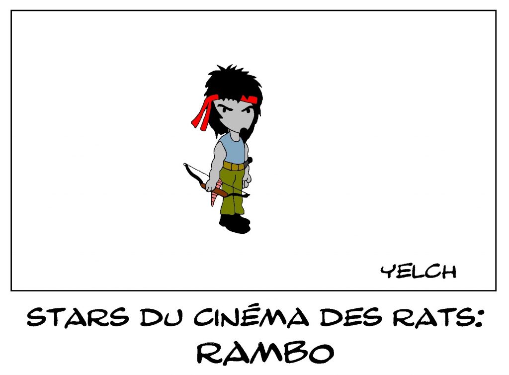 dessin de Yelch sur Rambo, star du cinéma