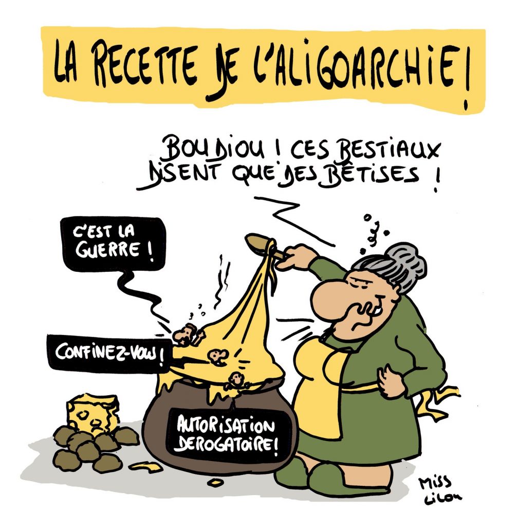 dessin de Miss Lilou sur l’oligarchie et la recette de l’aligot de l’Aveyron