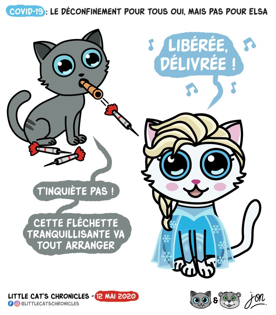 dessin humoristique des Little Cat’s Chronicles sur le déconfinement et la Reine des Neiges