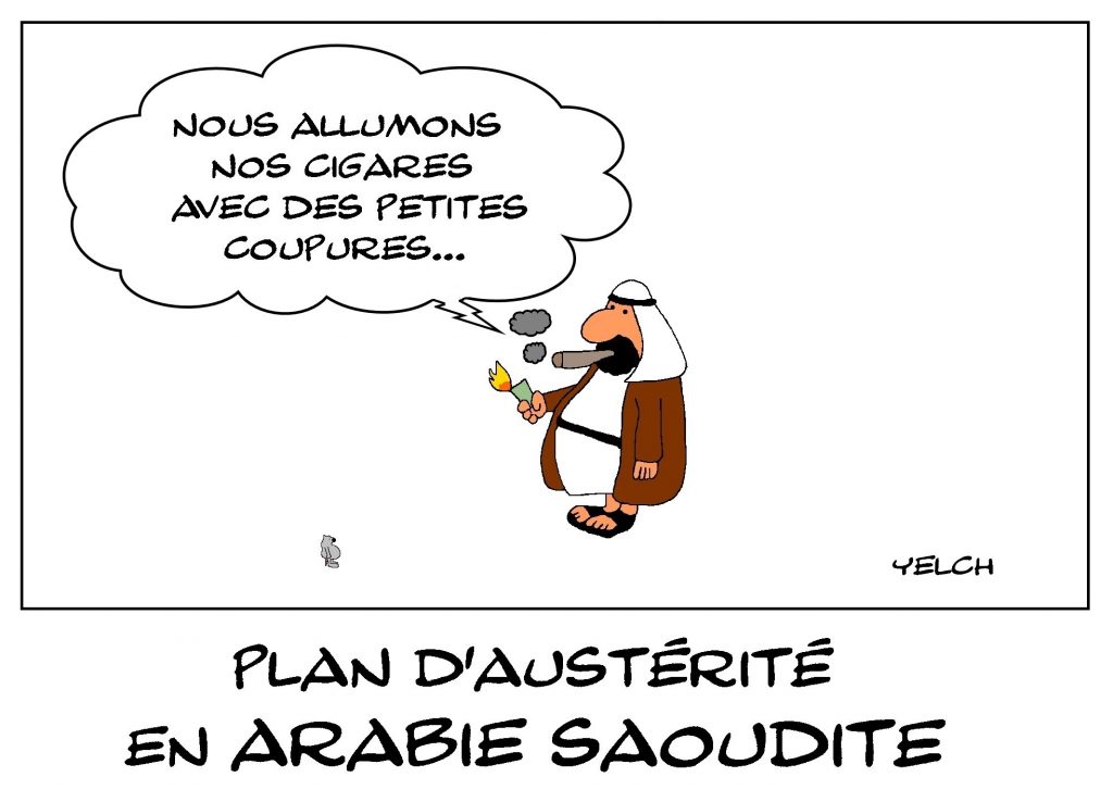 dessin de Yelch sur le coronavirus et le plan d’austérité de l’Arabie Saoudite