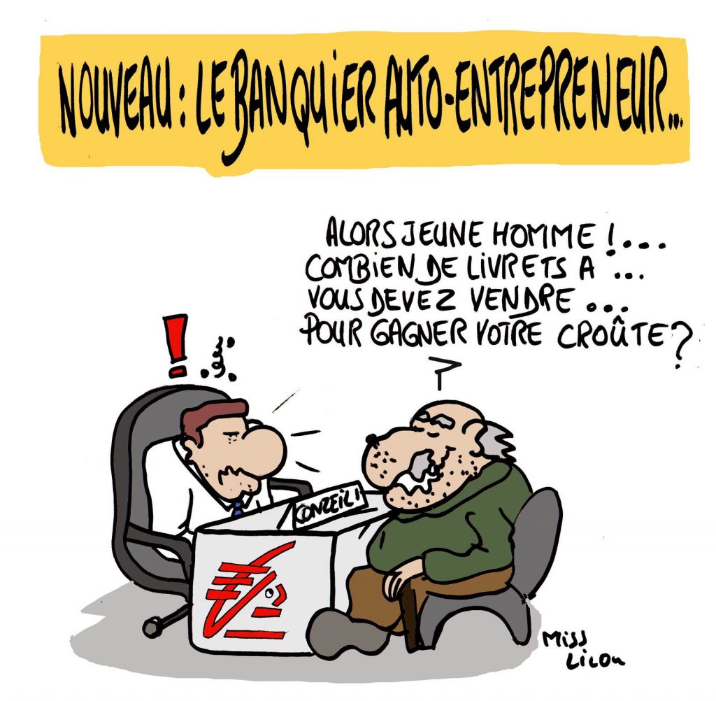 dessin de Miss Lilou sur les tests de banquiers auto-entrepreneurs