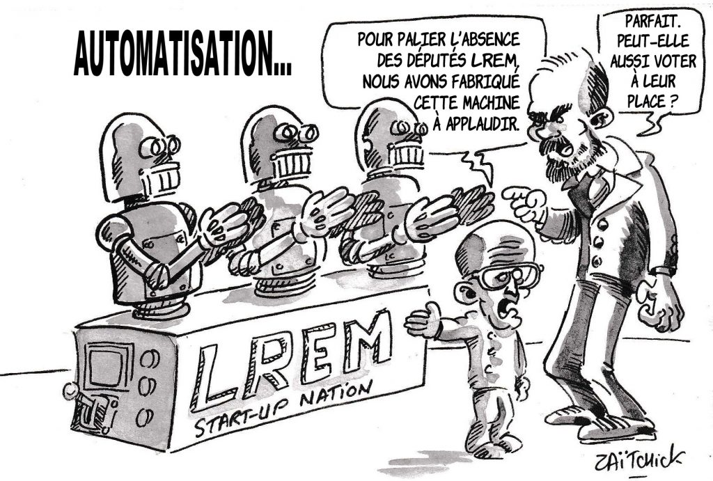 dessin de Zaïtchick sur le confinement à l’Assemblée Nationale et les députés LREM