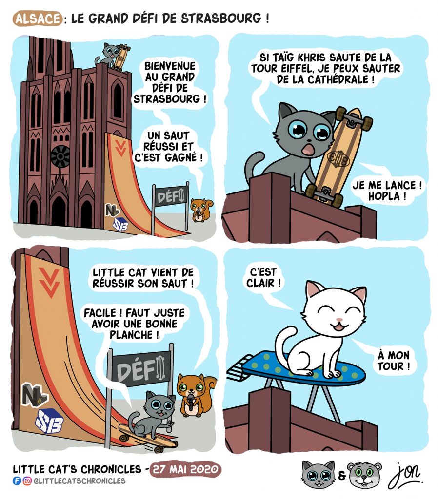dessin humoristique des Little Cat’s Chronicles sur le grand défi de Strasbourg