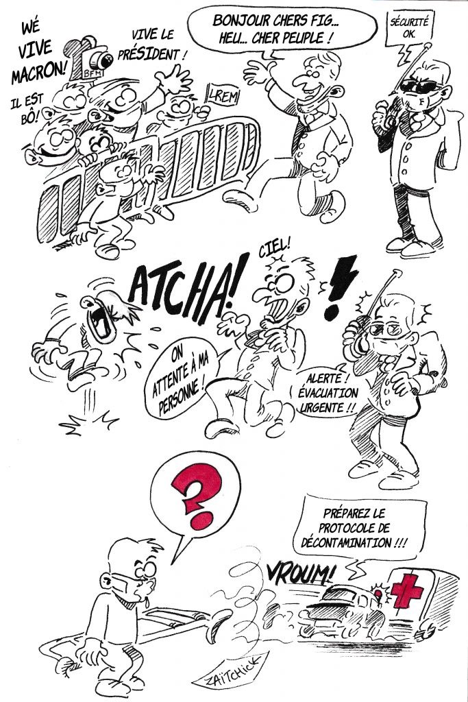 dessin de Zaïtchick sur le coronavirus, le déconfinement et Emmanuel Macron