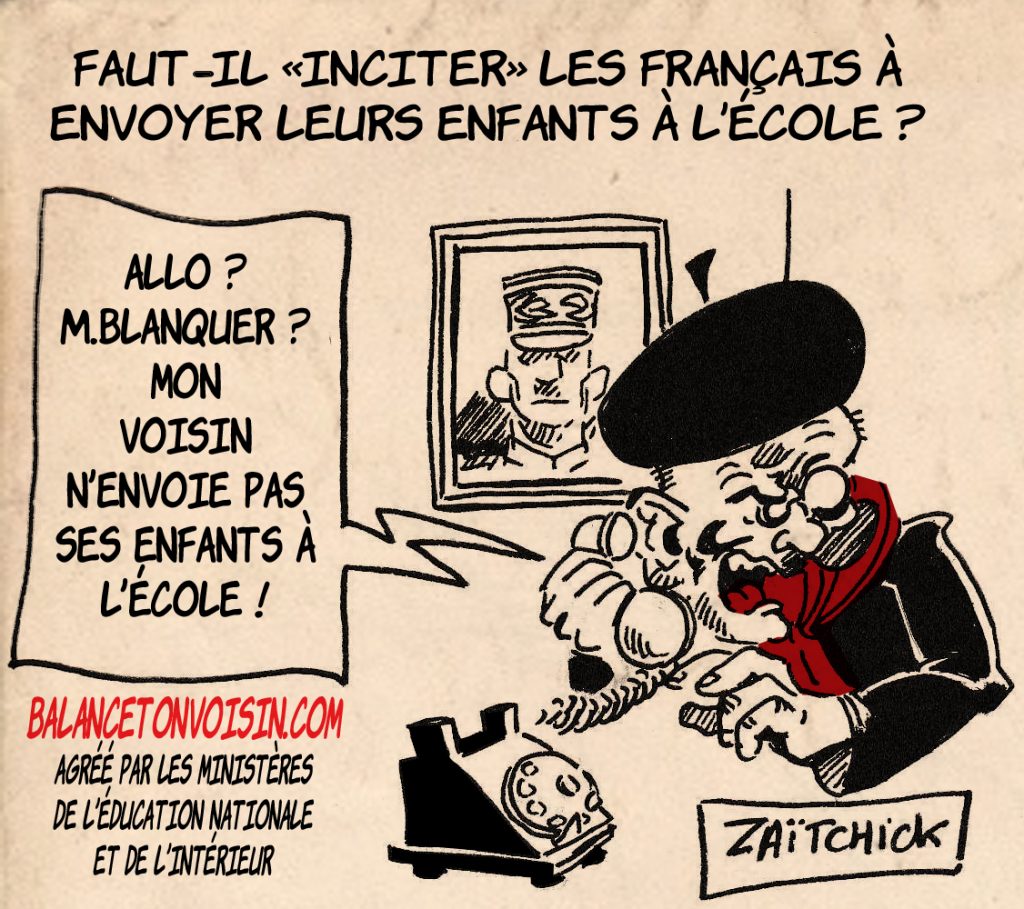 dessin de Zaïtchick sur le déconfinement et le retour à l’école sur la base du volontariat