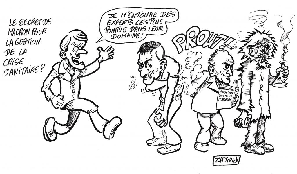 dessin de Zaïtchick sur la gestion de la crise sanitaire par Emmanuel Macron