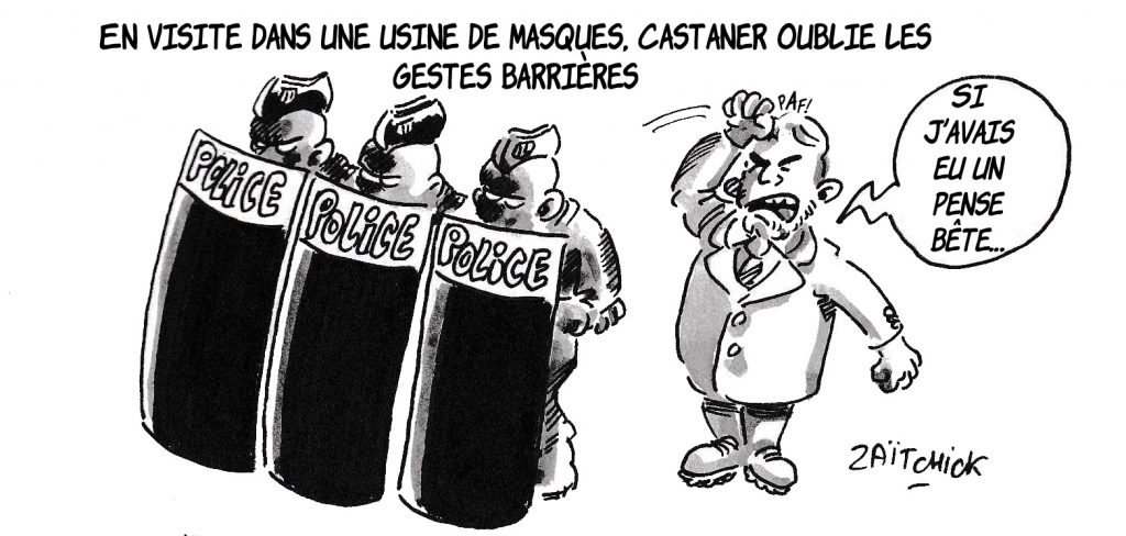 dessin de Zaïtchick sur le déconfinement et l’oubli des gestes barrières par Christophe Castaner