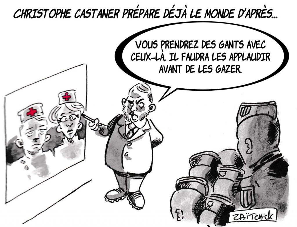 dessin de Zaïtchick sur le déconfinement et la préparation du monde d’après par Christophe Castaner