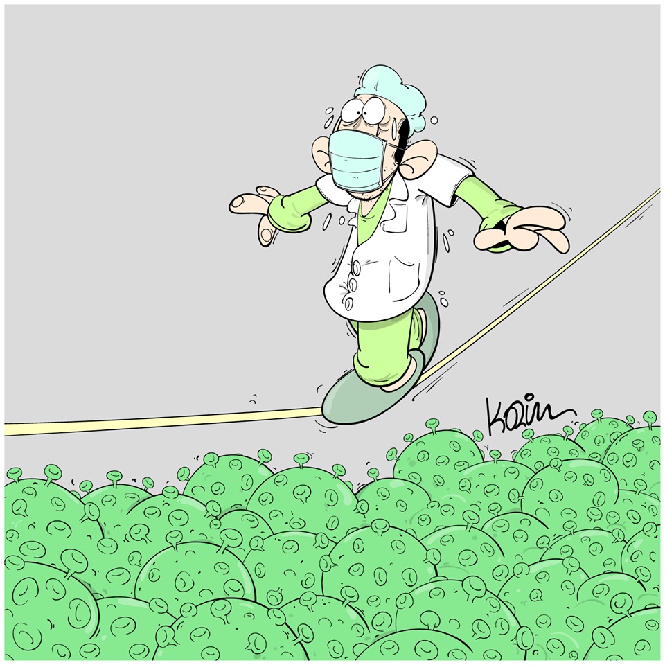 dessin d’actualité humoristique de Karim sur l’épidémie de coronavirus et les mesures sanitaires nécessaires