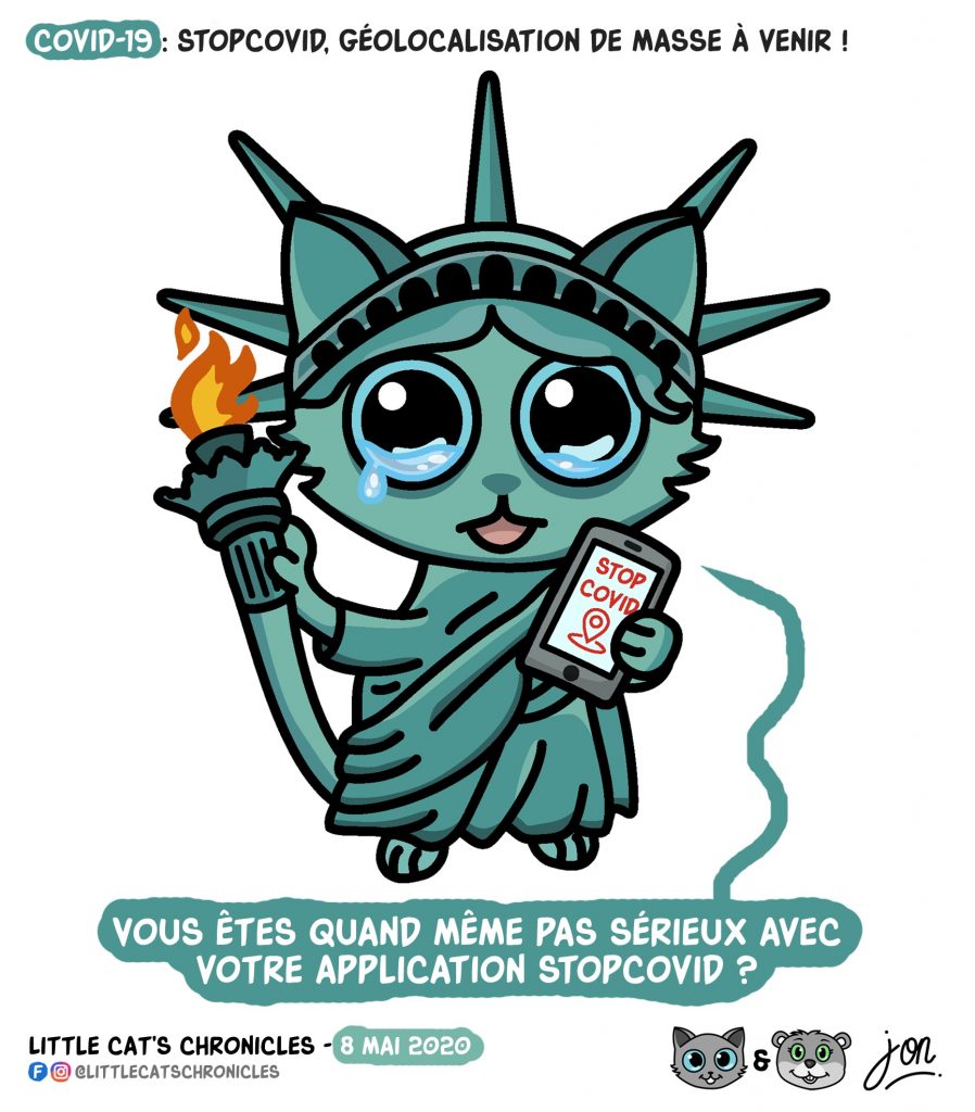 dessin humoristique des Little Cat’s Chronicles sur le déconfinement et l’application StopCovid