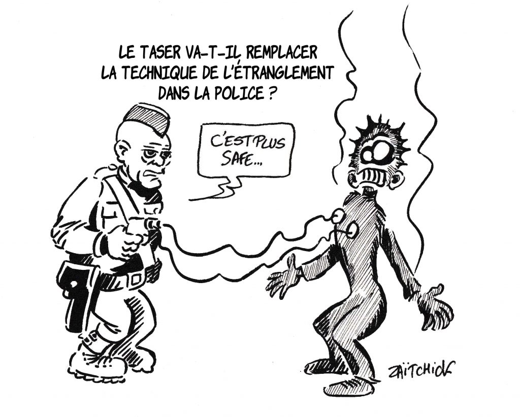 dessin de Zaïtchick sur l’utilisation du taser dans la police