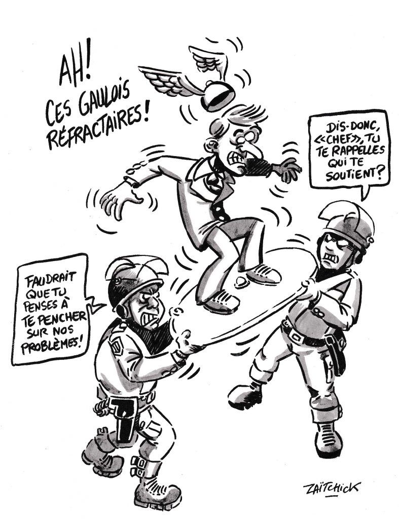dessin de Zaïtchick sur Emmanuel Macron et la grogne des policiers