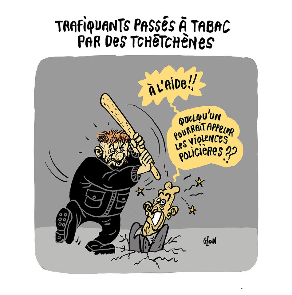 dessin humoristique de Glon sur les affrontements à Dijon entre Tchétchènes et jeunes du quartier des Grésilles