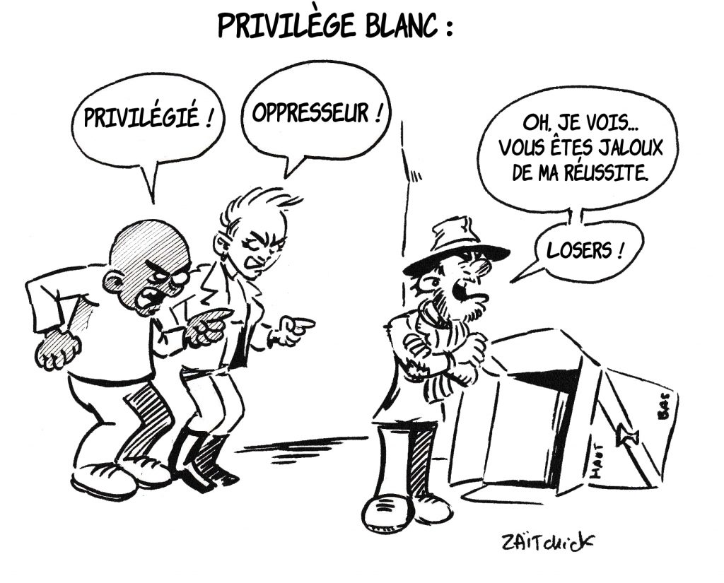 dessin de Zaïtchick sur le racialisme, l’oppression et le privilège blanc