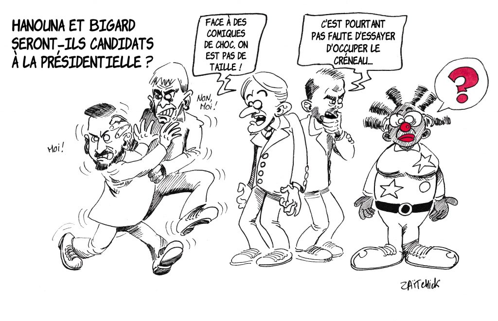 dessin de Zaïtchick sur les candidatures potentielles de Cyril Hanouna et Jean-Marie Bigard