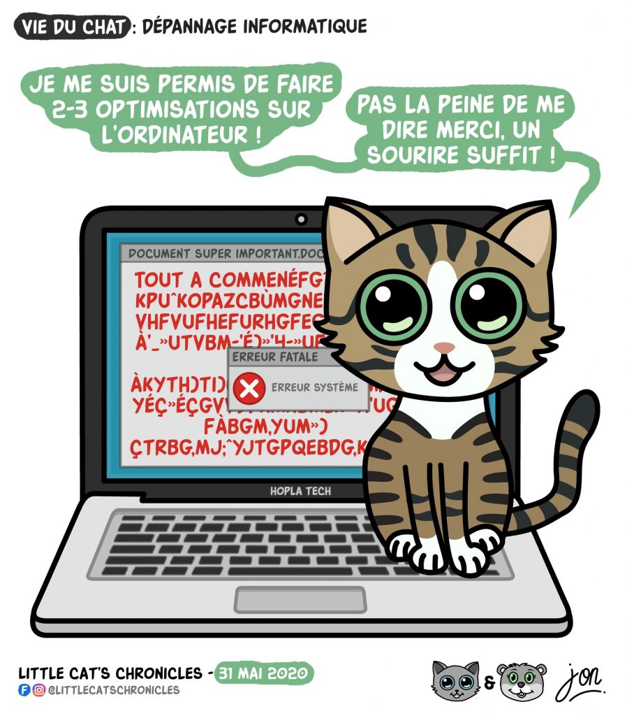 dessin humoristique des Little Cat’s Chronicles sur les chats et l’informatique