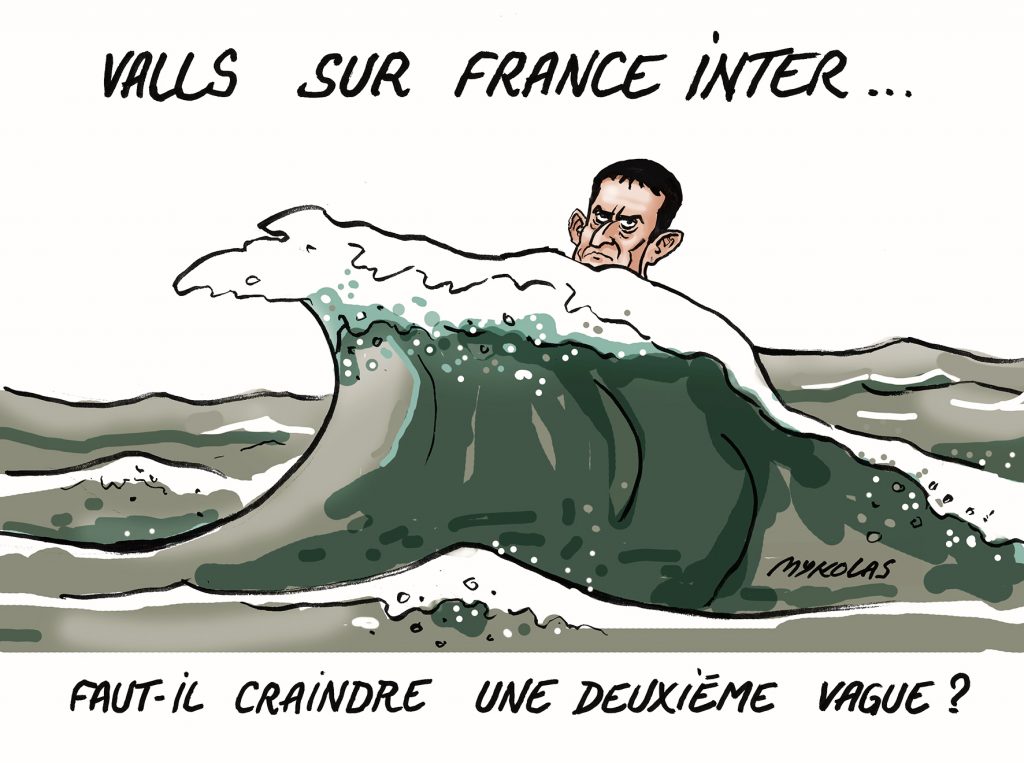 dessin d’actualité humoristique de Mykolas sur l’intervention de Manuel Valls sur France Inter