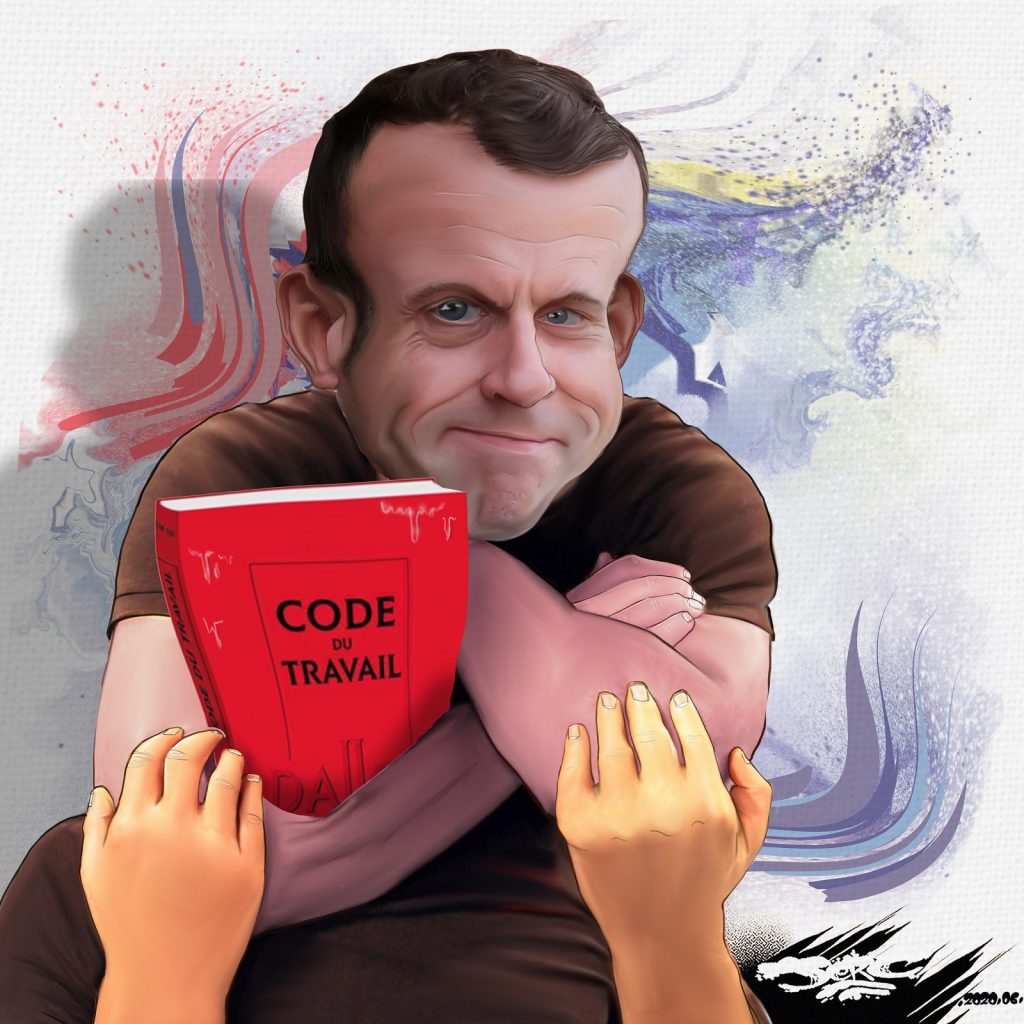 dessin d’actualité humoristique de Jerc sur Emmanuel Macron et la violence sociale