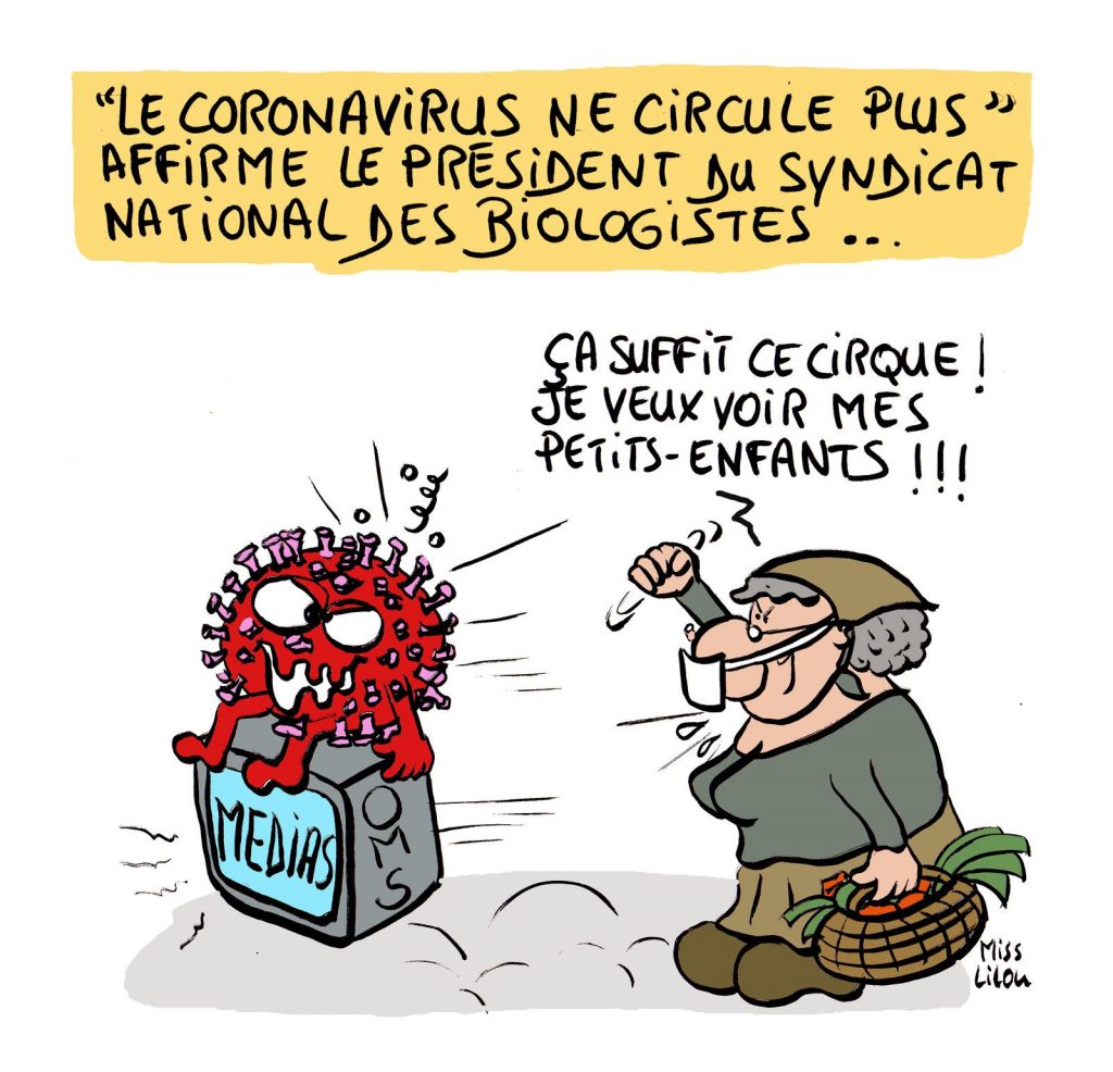 dessin de Miss Lilou sur la circulation du coronavirus et la solitude des personnes âgées