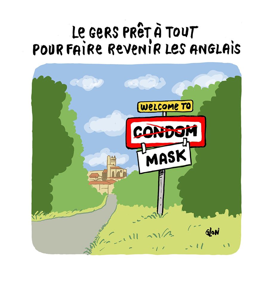 dessin humoristique de Glon sur le déconfinement et la ville de Condom dans le Gers