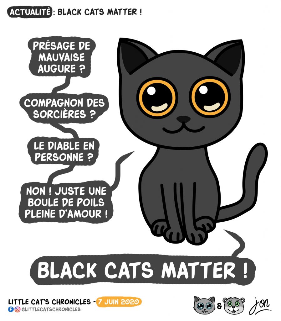 dessin humoristique des Little Cat’s Chronicles sur les chats noirs et le mouvement black lives matter