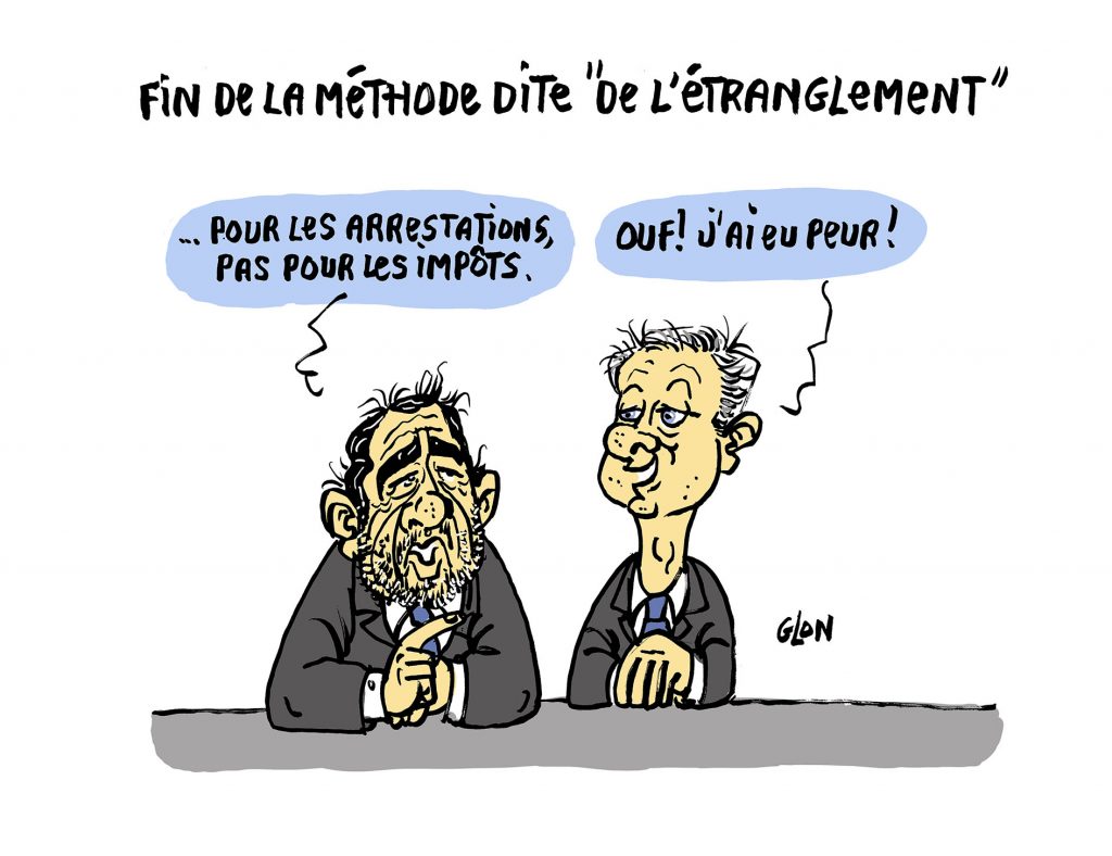 dessin humoristique de Glon sur Christophe Castaner et les violences policières et Bruno Le Maire et les violences fiscales