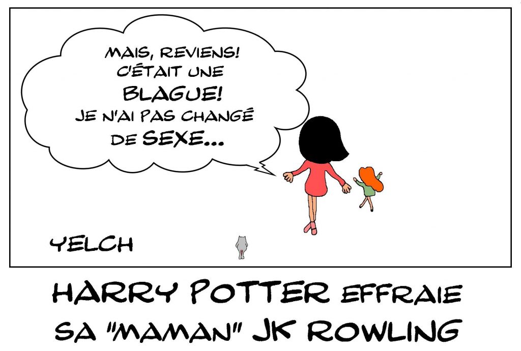 dessin de Yelch sur Harry Potter et les tweets transphobes de J. K. Rowling