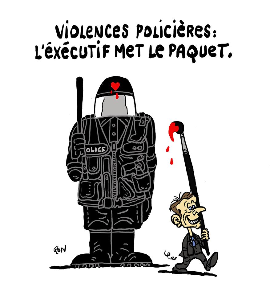 dessin humoristique de Glon sur Emmanuel Macron et les violences policières