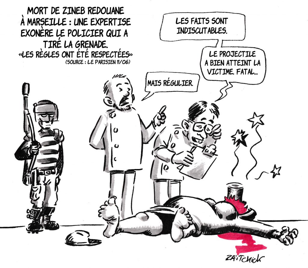 dessin de Zaïtchick sur les conclusions de l’expertise suite à la mort de Zineb Redouane