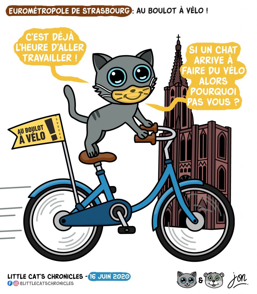dessin humoristique des Little Cat’s Chronicles sur l’utilisation du vélo à Strasbourg