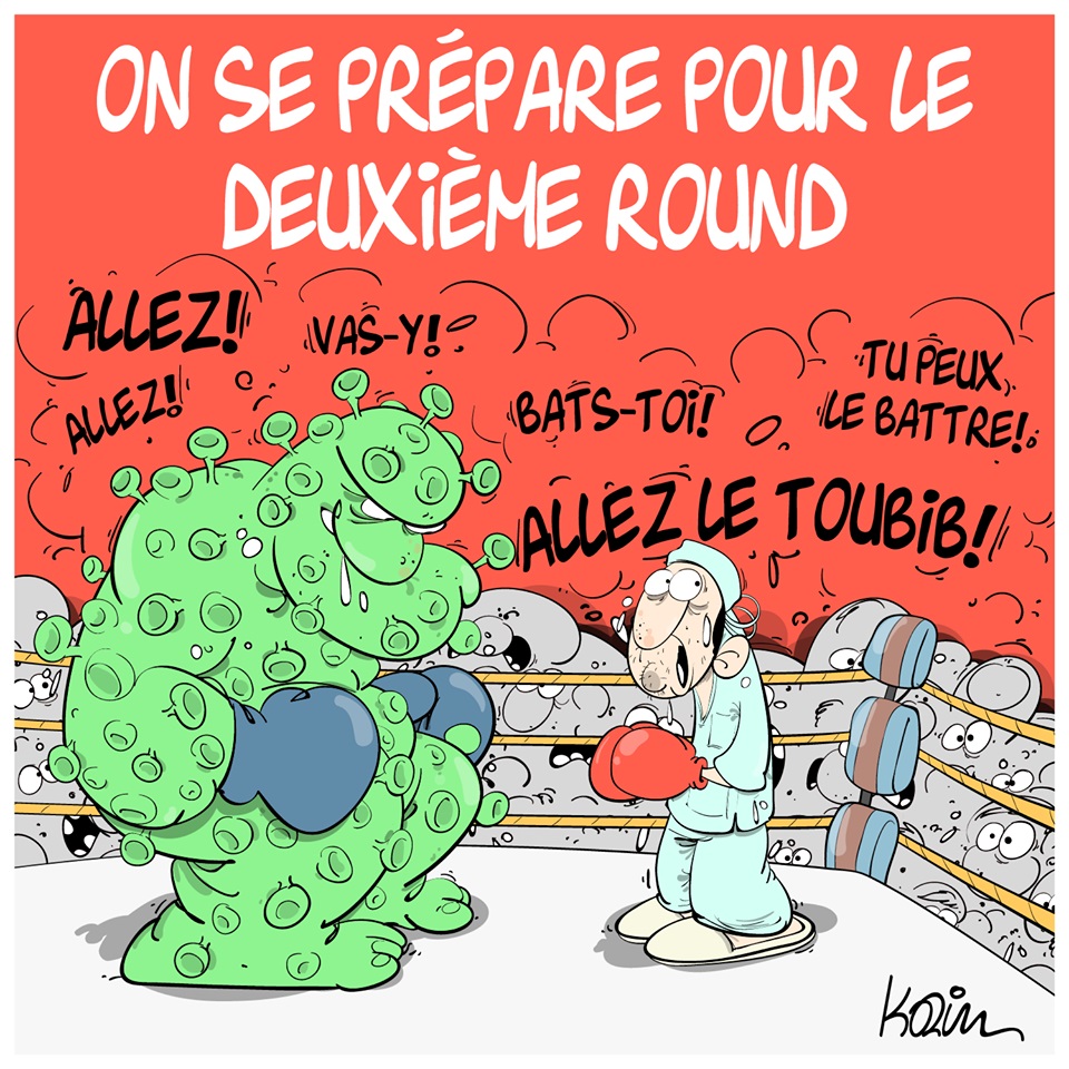 dessin d’actualité humoristique de Karim sur le coronavirus et la crainte d’une deuxième vague