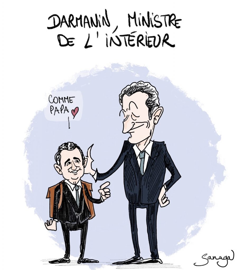 dessin d'actualité de Sanaga sur la nomination de Gérald Darmanin au ministère de l’Intérieur