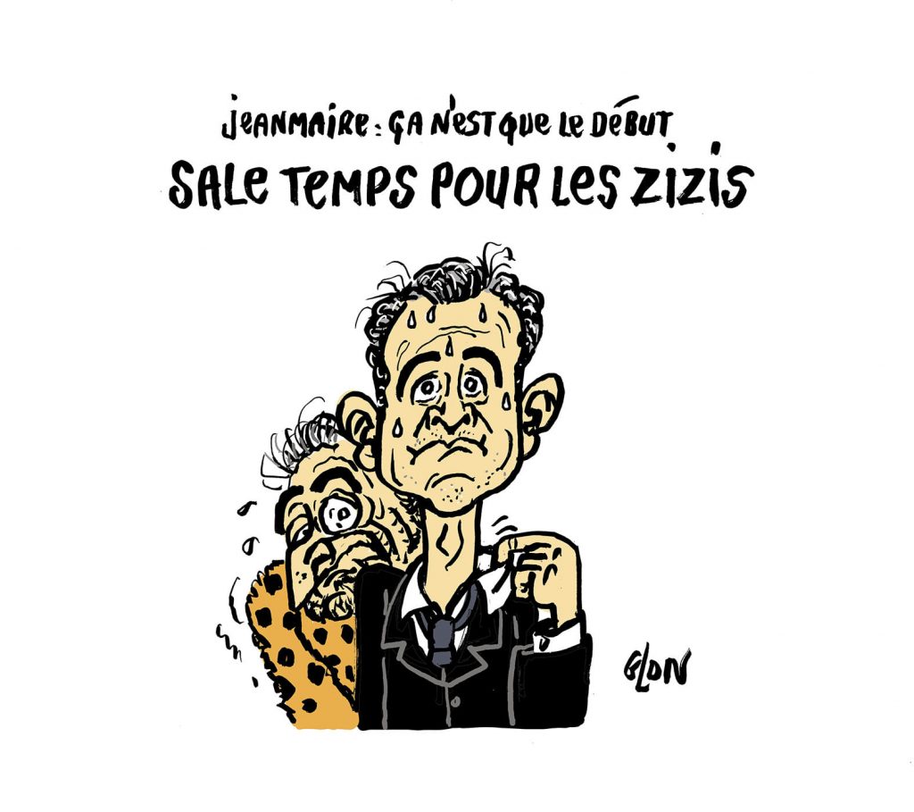 dessin humoristique de Glon sur Gérald Darmanin, Dominique Strauss-Kahn et la disparition de Zizi Jeanmaire