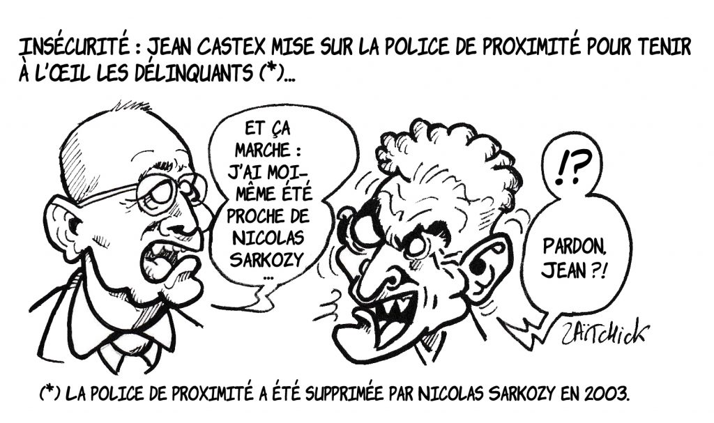 image drôle criminalité dessin humour délinquance police de proximité jean castex