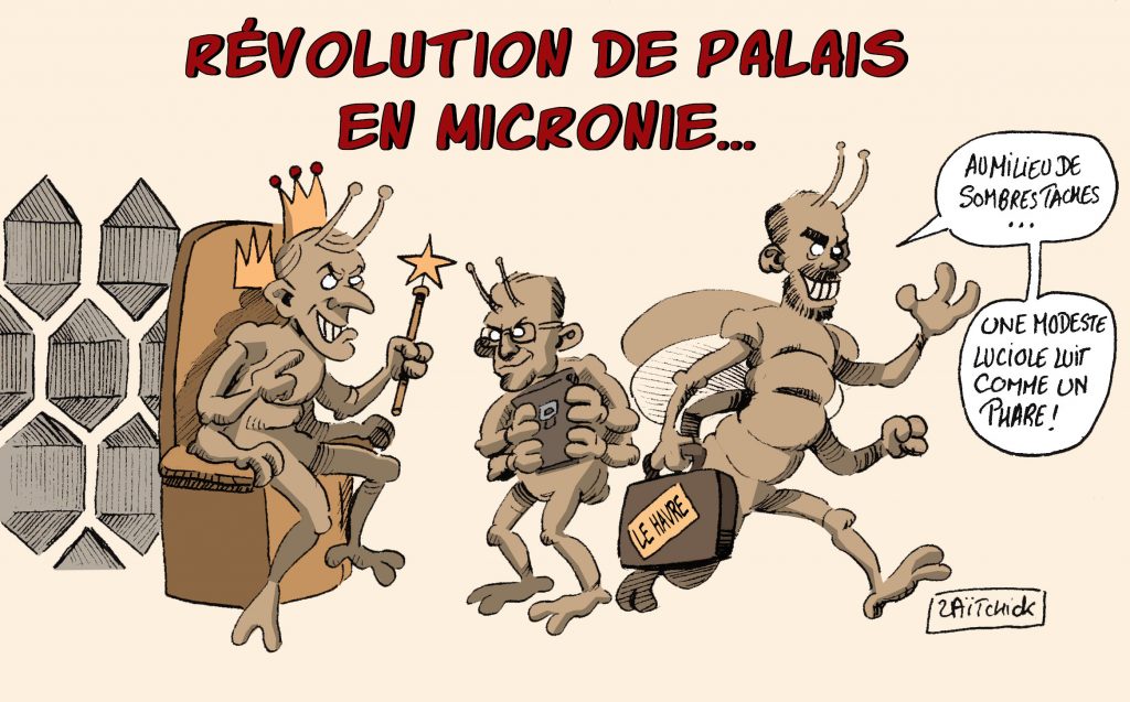 dessin de Zaïtchick sur Emmanuel Macron et le départ d’Édouard Philippe