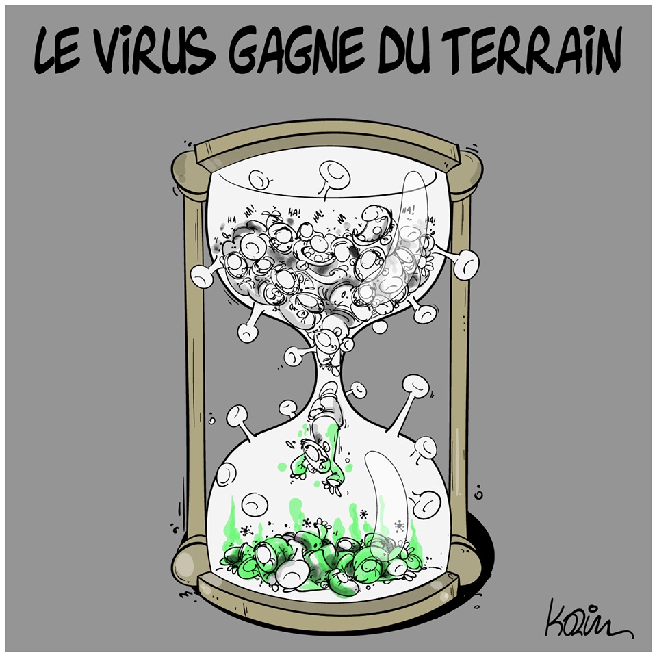 dessin d’actualité humoristique de Karim sur l’augmentation de l’épidémie de coronavirus