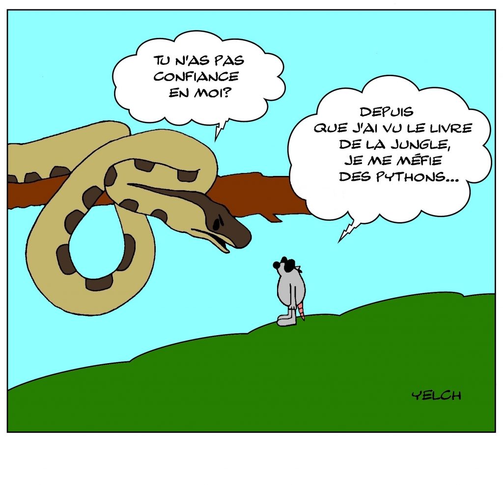 dessin de Yelch sur la méfiance et les pythons