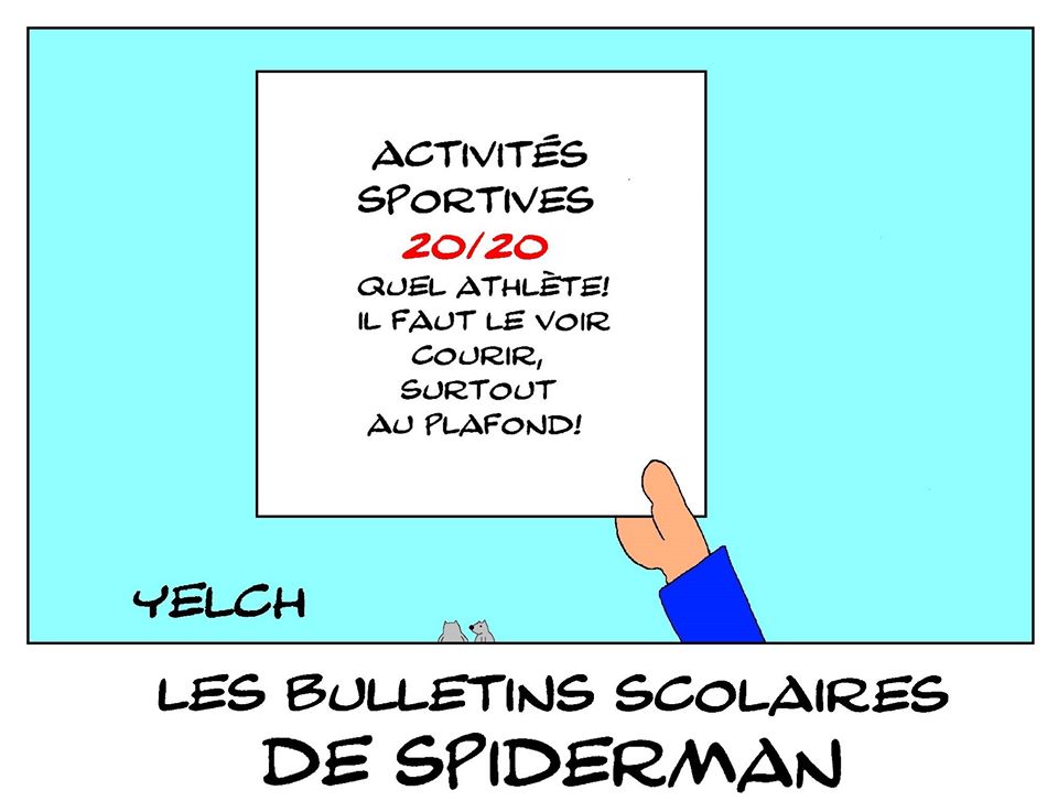 dessin de Yelch sur les bulletins scolaires de Spider-Man