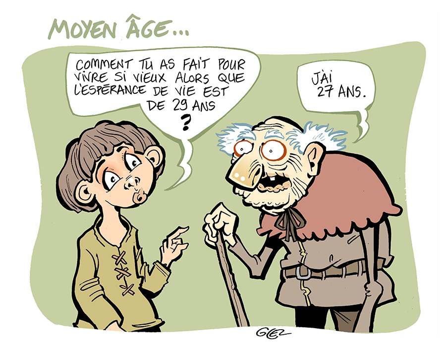 dessin humoristique de Glez sur l’espérance de vie au Moyen Âge