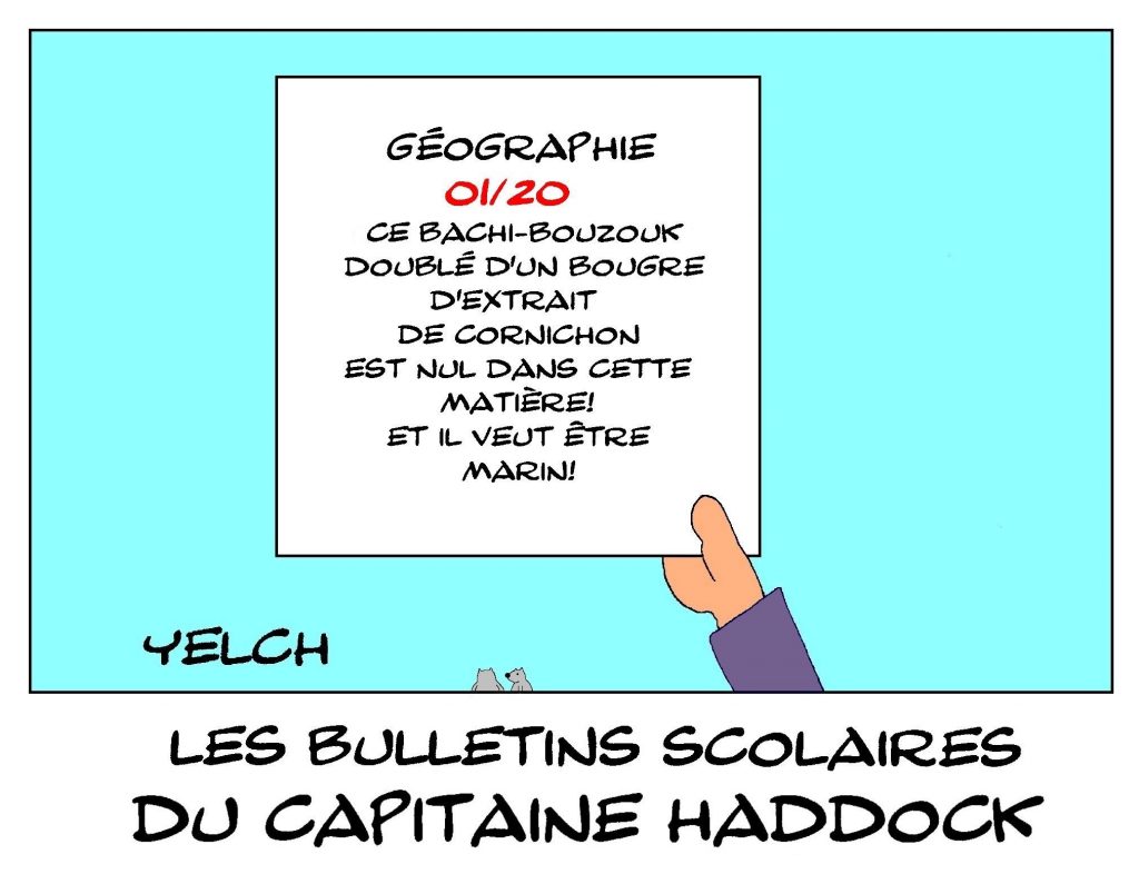 dessin humour image drôle Capitaine Haddock école notes rire bulletin scolaire Tintin