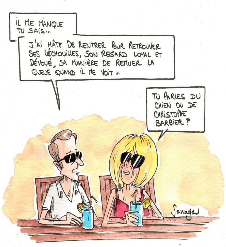 dessin presse humour Emmanuel Macron image drôle Brigitte Macron Christophe Barbier