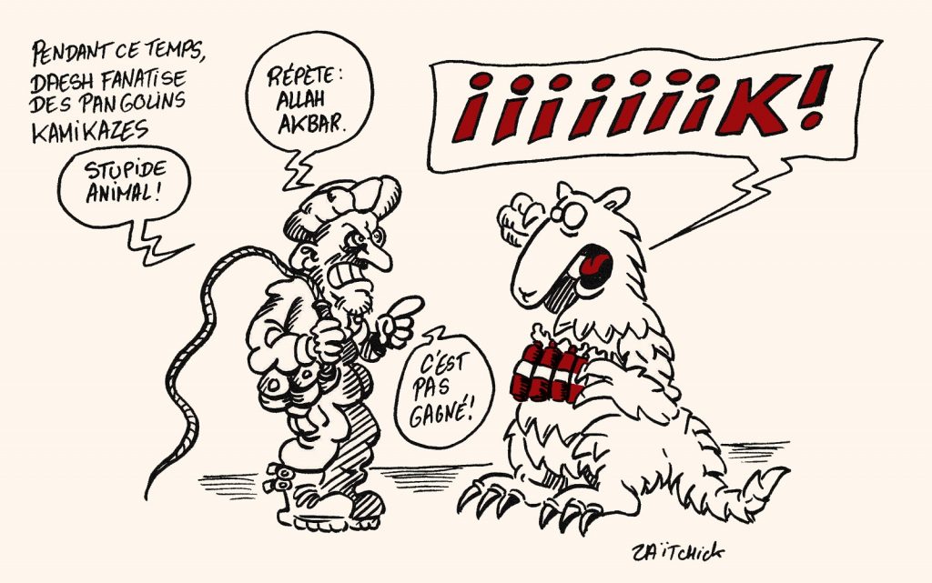 dessin presse humour coronavirus terrorisme image drôle pangolins kamikazes