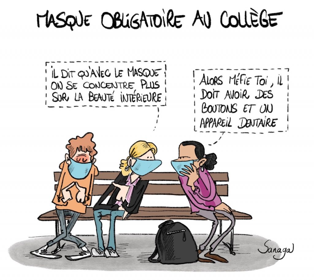 dessin presse humour coronavirus image drôle obligation port du masque collège