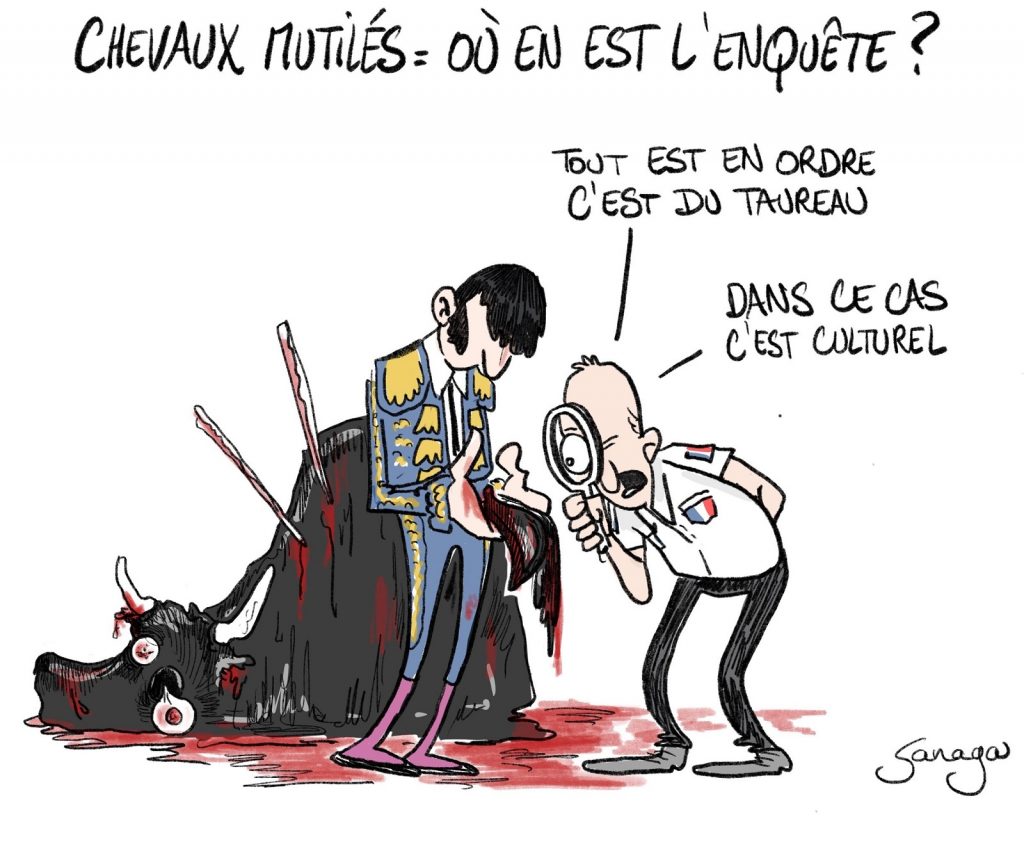 dessin presse humour corrida image drôle taureau torero mutilations chevaux