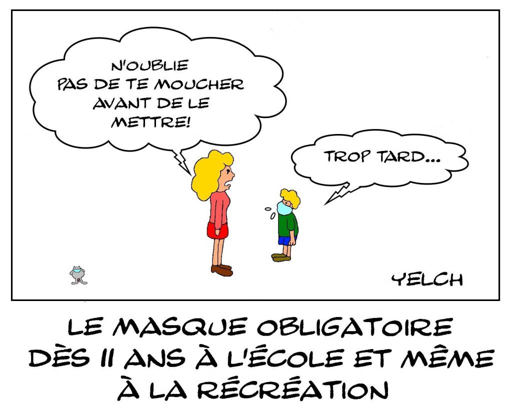 dessin presse humour rentrée des classes 2020 image drôle retour école masque obligatoire