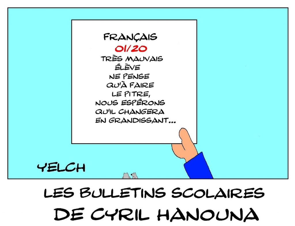 dessin humour Cyril Hanouna image drôle école notes rire bulletin scolaire pitre